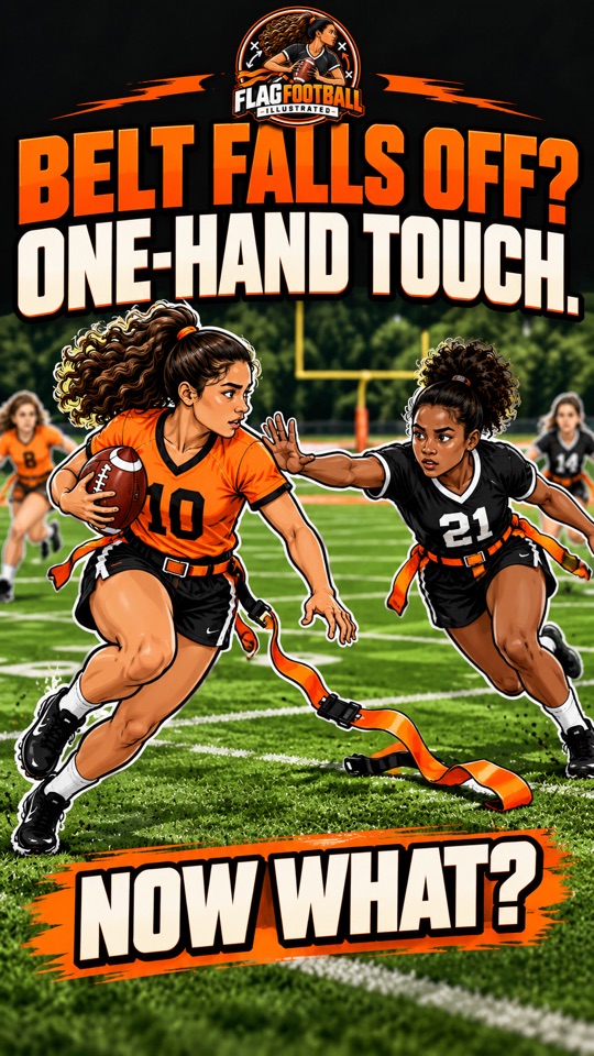 Short: belt fell off, one-hand touch